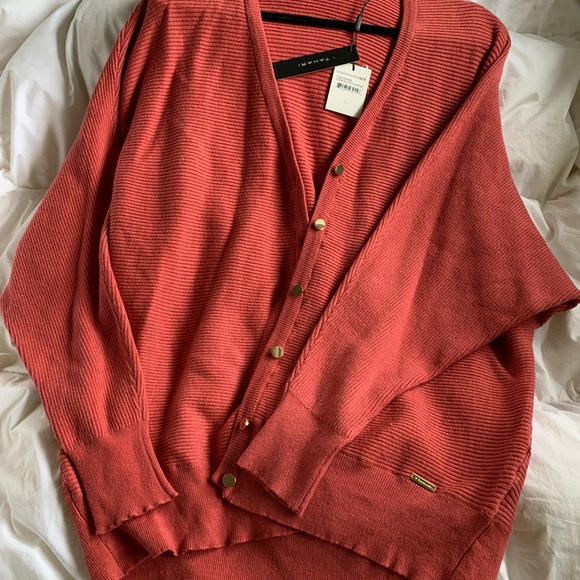 NWT T Tahari Terracotta Rose 🌹 Pink Cucoon Sweater Ribbed Button Up Cardigan💗 - Picture 2 of 12
